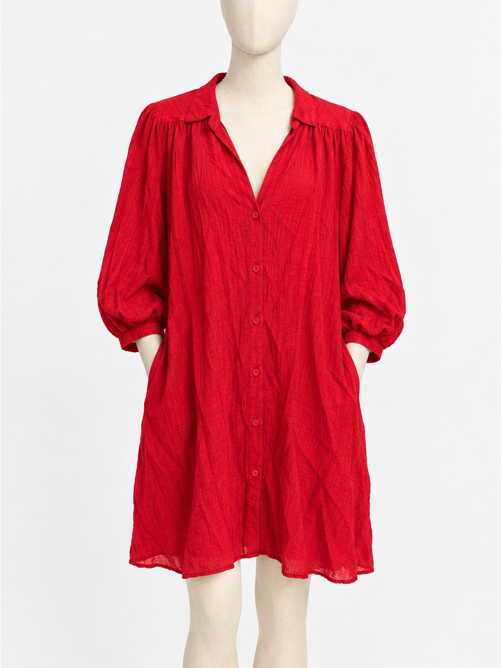 Red Button-Front Tunic Blouse/Dress [Made in Italy]